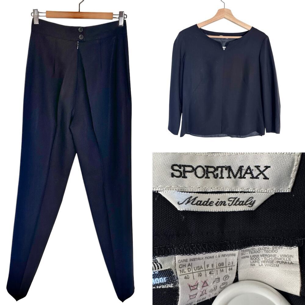Vintage Sportmax Virgin Wool‎ Pant Suit | Navy Blue | SZ 10